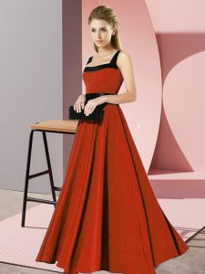 New Style Belt Quinceanera Court of Honor Dress Rust Red Zipper Sleeveless Floor Length