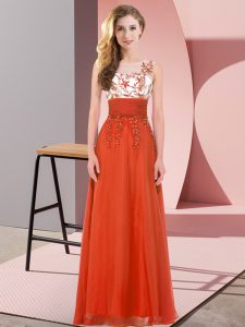 Luxurious Sleeveless Floor Length Appliques Backless Quinceanera Court Dresses with Rust Red