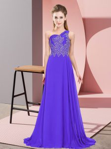 Customized Chiffon Sleeveless Floor Length Prom Party Dress and Beading