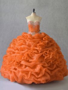 Elegant Floor Length Orange Quinceanera Dress Sweetheart Sleeveless Lace Up