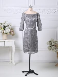  Lace Scoop Half Sleeves Zipper Lace Dress for Prom in Grey
