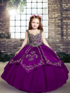 Ball Gowns Little Girls Pageant Dress Wholesale Eggplant Purple and Purple Straps Tulle Sleeveless Floor Length Lace Up
