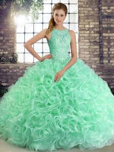  Apple Green Sleeveless Floor Length Beading Lace Up Quinceanera Gown