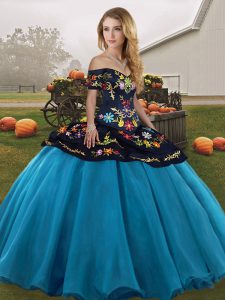 Amazing Floor Length Ball Gowns Sleeveless Blue And Black Quinceanera Dress Lace Up
