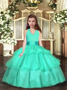  Sleeveless Lace Up Floor Length Ruffled Layers Girls Pageant Dresses