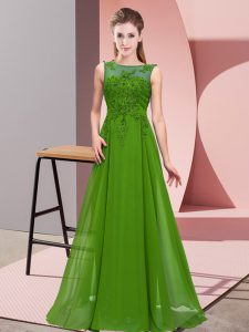 Suitable Green Sleeveless Chiffon Zipper Quinceanera Dama Dress for Wedding Party