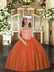 Stylish Rust Red Sleeveless Tulle Lace Up Little Girls Pageant Gowns for Party and Sweet 16 and Wedding Party
