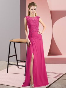  Beading Homecoming Dress Hot Pink Zipper Sleeveless Floor Length