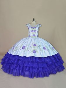  Ball Gowns Sweet 16 Quinceanera Dress Blue and Purple V-neck Satin and Organza Sleeveless Floor Length Lace Up