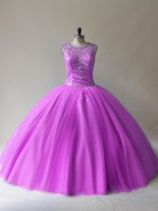 Latest Beading 15th Birthday Dress Lilac Lace Up Sleeveless Floor Length