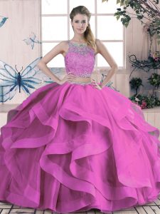  Floor Length Lilac Quinceanera Gowns Scoop Sleeveless Lace Up