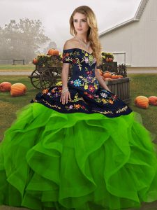 Sweet Ball Gowns 15th Birthday Dress Green Off The Shoulder Tulle Sleeveless Floor Length Lace Up
