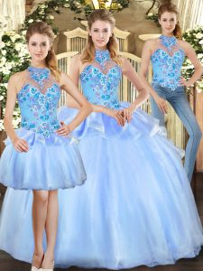Exceptional Organza Sleeveless Floor Length 15th Birthday Dress and Embroidery