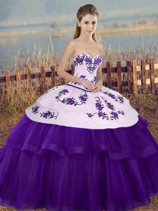  Floor Length White And Purple Vestidos de Quinceanera Sweetheart Sleeveless Lace Up