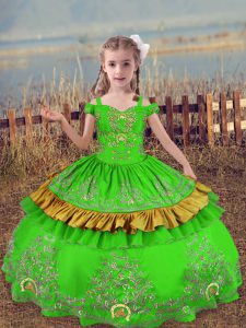 Glorious Sleeveless Lace Up Floor Length Beading and Embroidery Little Girls Pageant Dress Wholesale