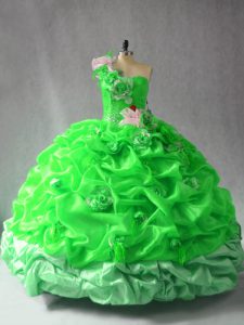 Glittering Sleeveless Organza Floor Length Lace Up Sweet 16 Dresses in with Pick Ups and Hand Made Flower
