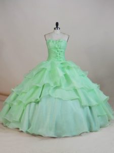  Sweetheart Sleeveless Lace Up Ball Gown Prom Dress Apple Green Organza