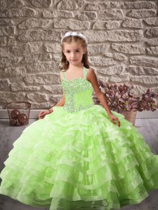 Classical Beading and Ruffled Layers Girls Pageant Dresses Lace Up Sleeveless Brush Train