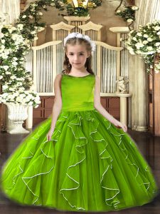 Super Scoop Sleeveless Lace Up Little Girls Pageant Dress Olive Green Tulle