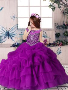  Beading and Pick Ups Little Girls Pageant Gowns Purple Zipper Sleeveless Floor Length