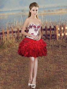 Attractive Red Lace Up Homecoming Dress Embroidery and Ruffles Sleeveless Mini Length
