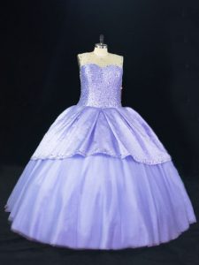 Captivating Lavender Lace Up Scoop Beading Ball Gown Prom Dress Tulle Sleeveless