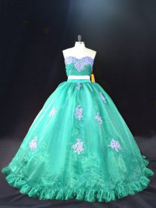 Modern Turquoise Sweetheart Zipper Appliques Sweet 16 Dresses Sleeveless