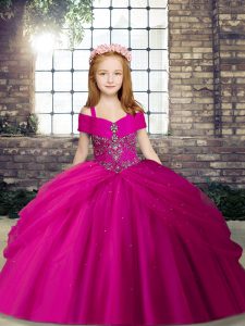  Straps Sleeveless Tulle Girls Pageant Dresses Beading Lace Up
