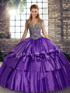  Floor Length Ball Gowns Sleeveless Purple Quinceanera Gowns Lace Up