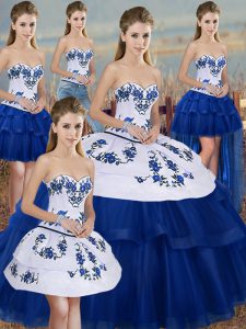 Exceptional Ball Gowns Quince Ball Gowns Royal Blue Sweetheart Tulle Sleeveless Floor Length Lace Up
