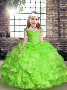 Charming Organza Sleeveless Floor Length Little Girl Pageant Dress and Beading and Ruffles and Ruching