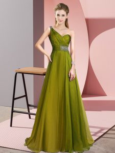 Simple Olive Green Sleeveless Beading Criss Cross Evening Dress