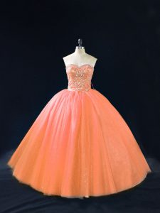 Pretty Lace Up 15th Birthday Dress Peach for Sweet 16 and Quinceanera with Beading