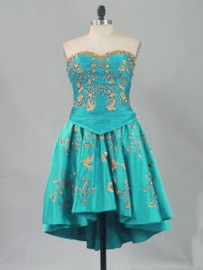  Embroidery Prom Dress Turquoise Lace Up Sleeveless Mini Length