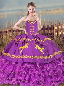 Glamorous Purple Sleeveless Embroidery and Ruffled Layers Lace Up Sweet 16 Dresses
