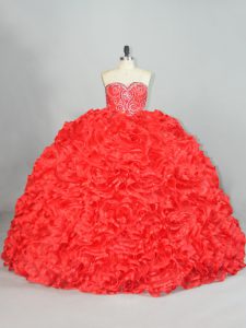 Luxurious Red Sweetheart Lace Up Beading and Ruffles Vestidos de Quinceanera Brush Train Sleeveless