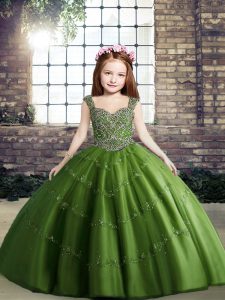  Straps Sleeveless Lace Up Little Girls Pageant Dress Wholesale Green Tulle