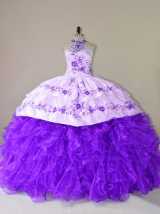 Discount Halter Top Sleeveless Court Train Lace Up Sweet 16 Quinceanera Dress Purple Organza