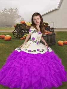 Adorable Purple Sleeveless Beading and Ruffles Floor Length Little Girl Pageant Gowns