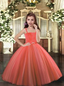 Adorable Tulle Sleeveless Floor Length Girls Pageant Dresses and Beading