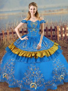  Blue Sleeveless Embroidery Floor Length Sweet 16 Dress