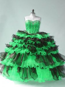  Green Sleeveless Floor Length Beading and Ruffled Layers Lace Up 15 Quinceanera Dress