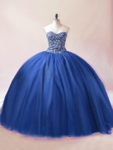 Decent Blue Sleeveless Beading Floor Length Ball Gown Prom Dress