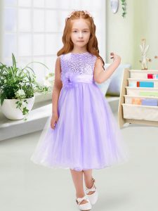  Lavender Zipper Scoop Sequins and Hand Made Flower Flower Girl Dress Organza Sleeveless