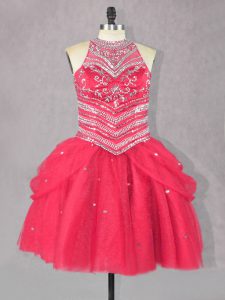 Popular Halter Top Sleeveless Tulle Prom Dresses Beading Lace Up