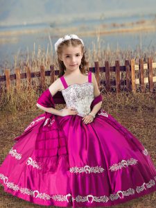 Admirable Hot Pink Sleeveless Beading and Embroidery Floor Length Child Pageant Dress