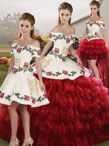 Eye-catching Floor Length Wine Red Vestidos de Quinceanera Organza Sleeveless Embroidery and Ruffled Layers