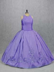  Lavender Taffeta Zipper Scoop Sleeveless Floor Length Sweet 16 Quinceanera Dress Embroidery