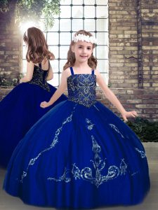  Floor Length Ball Gowns Sleeveless Royal Blue Pageant Gowns For Girls Lace Up