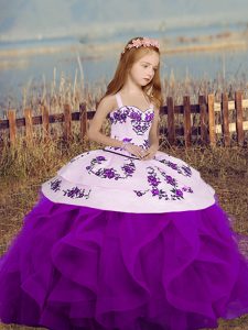 Lovely Purple Sleeveless Lace Up Little Girl Pageant Gowns for Party and Wedding Party